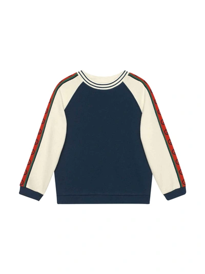 Gucci Kids' Blue And White Sweatshirt With Red Side Bands In Prussian Blue