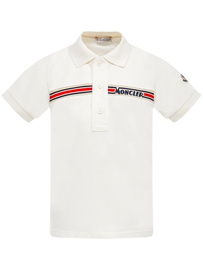 Moncler Teen Logo Embroidered Polo Shirt In White