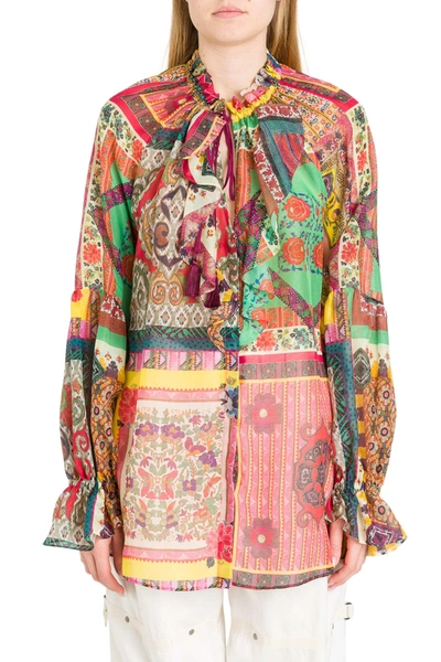 Etro Camelia Printed Cotton Battist Long Sleeves Shirt Look 37 (sotto Pull) In Multicolour