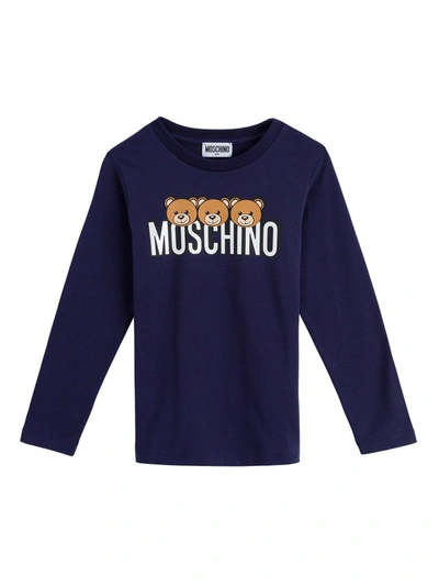 Moschino Kids' Long Sleeves Tee In Blu