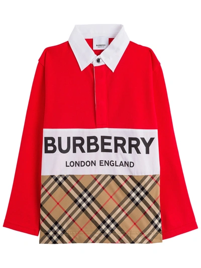 Burberry Kids' Quentin Long Sleeve Polo Shirt In Red
