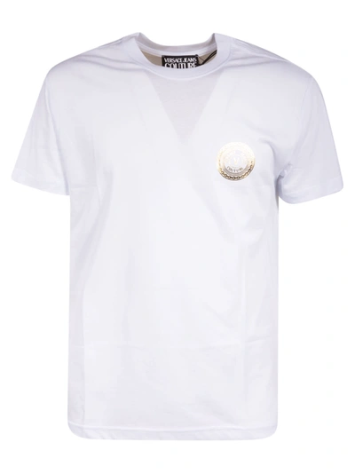 Versace Jeans Couture Round Chest Logo T-shirt In White/gold