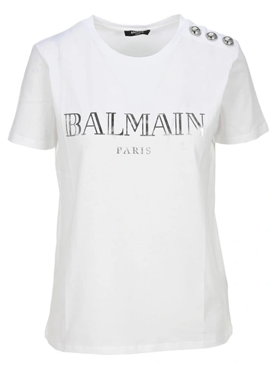 Balmain White/black Metallic Vintage Logo T-shirt