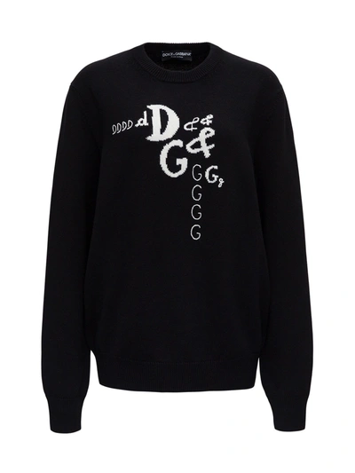 Dolce & Gabbana Dolce And Gabbana Black Cashmere And Wool Dna Sweater