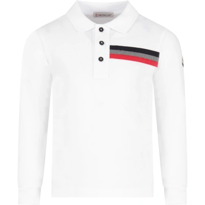 Moncler Kids' White Polo For Boy Shirt With Logo In Bianco