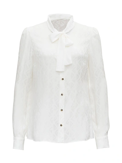 Dolce & Gabbana Jacquard Shirt With Bow In Bianco