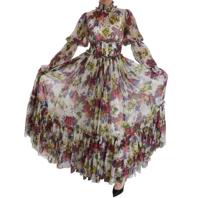 Dolce & Gabbana Multicolor Floral Silk Long Gown Dress