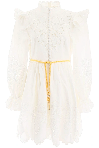 Zimmermann Carnaby Embroidered Mini Dress In Ivory
