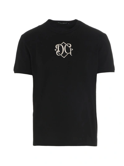 Dolce & Gabbana Dg贴片刺绣棉质t恤 In Black