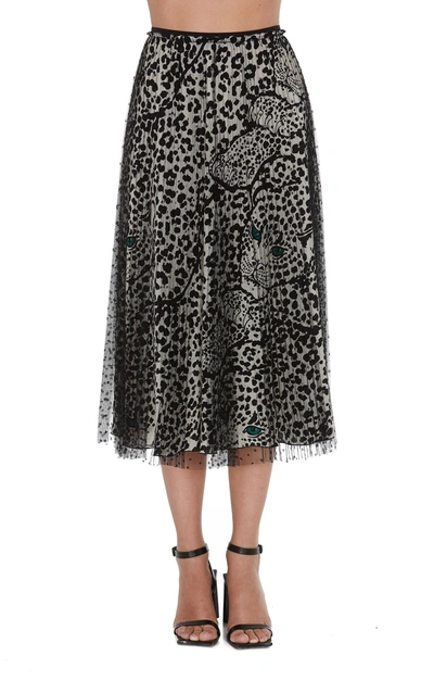 Red Valentino Leo Panther Print Skirt In Avorio