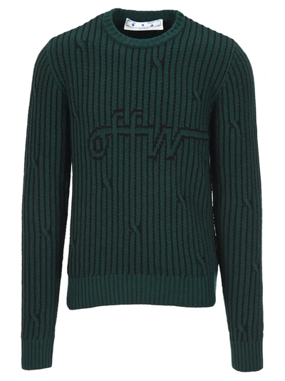 Off-white Slim Fit Sweater With Logo In Dark Green