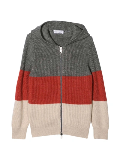 Brunello Cucinelli Kids' Colour-block Cashmere Hoodie In Sabbia