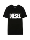 DIESEL BLACK T-SHIRT WITH WHITE FRONTAL LOGO,11573039