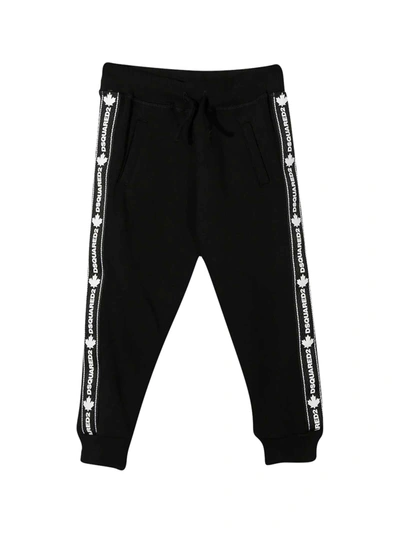 Dsquared2 Kids' Black Trousers With Lateral Logo Bands In Nero