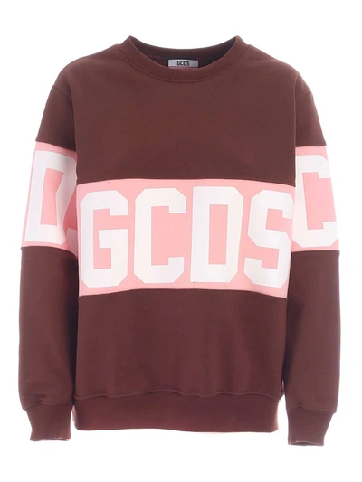 Gcds Branded Band Crewneck Sweatshirt In Brown In Marrone