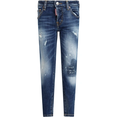 Dsquared2 Kids' Denim Cool Guy Jeans For Boy With Patch In Blu