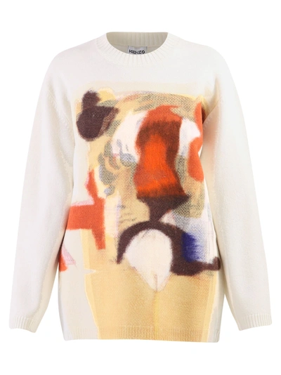 Kenzo Oversized Tiger Sweater In White,yellow,brown