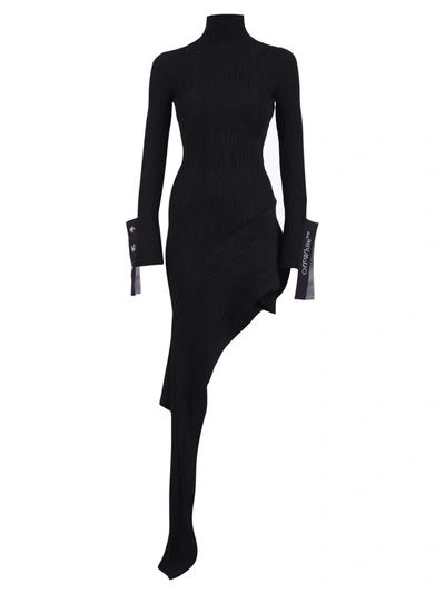 Off-white Draped Asymmetric Knitted Dress In Black