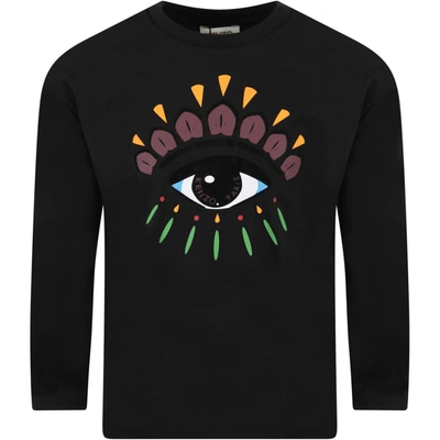 Kenzo Kids' Black T-shirt For Girl With Iconic Eye