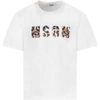 MSGM WHITE T-SHIRT FOR GIRL WITH SEQUINED LOGO,025084 001 BIANCO