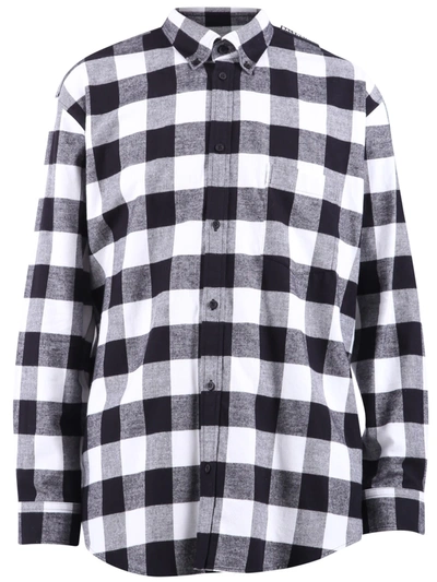 Balenciaga Checked Flannel Shirt In Nero/bianco