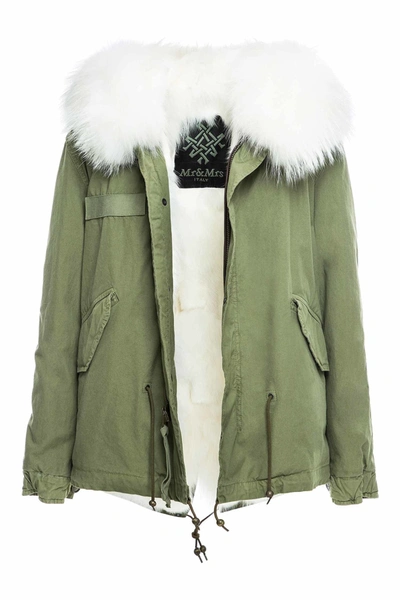 Mr & Mrs Italy Exclusive Fw20 Icon Parka: Army Cotton Canvas Mini Parka With Fox Fur Lining In White