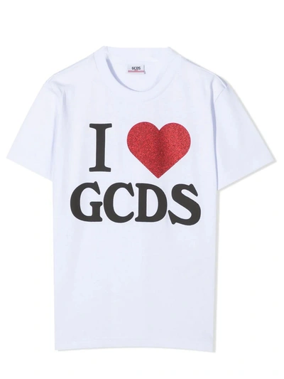 Gcds Kids' Logo Printed Cotton Jersey T-shirt In White