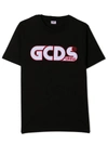 GCDS BLACK COTTON T-SHIRT,11630809