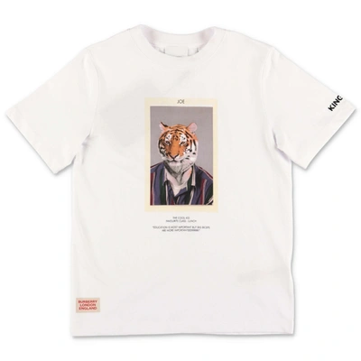 Burberry Kids' Tiger Print Cotton Jersey T-shirt In White