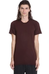 RICK OWENS BASIC SS TEE T-SHIRT IN BORDEAUX COTTON,11633757