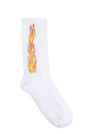 PALM ANGELS FLAMES SOCKS IN WHITE COTTON,PMRA001E20FAB0100120 bianco