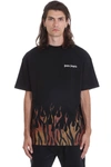 PALM ANGELS TIGER FLAMES T-SHIRT IN BLACK COTTON,11636565