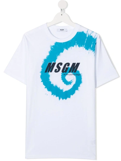 Msgm Teen Tie-dye Crew-neck T-shirt In White