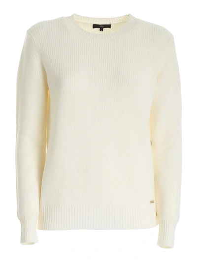 Fay Crewneck Jumper With Side Buttons In White