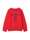 Balmain Kids' Logo Print Cotton Sweatshirt In Red