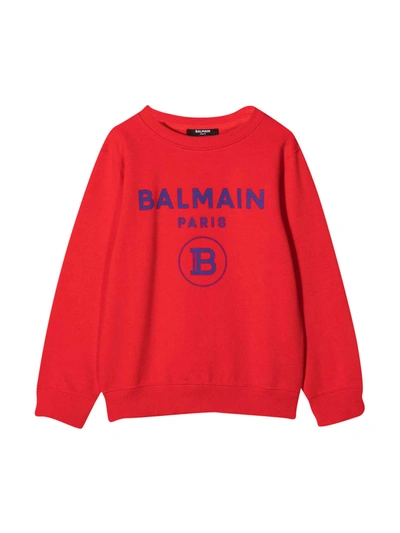 Balmain Kids' Logo Print Cotton Sweatshirt In Red