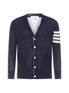 Thom Browne V-neck Cardigan In Fine Merino Wool With Distinctive Stripes In Navy