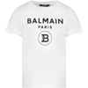 BALMAIN WHITE KIDS T-SHIRT WITH BLACK LOGO,6M8701 MX030100NE