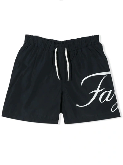 Fay Kids' Logo Drawstring Swimming Shorts In Blu