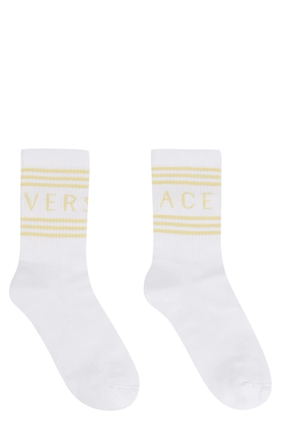 Versace Cotton Socks With Logo In White