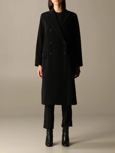 Paltò Arianna Double-breasted Wool Coat In Black