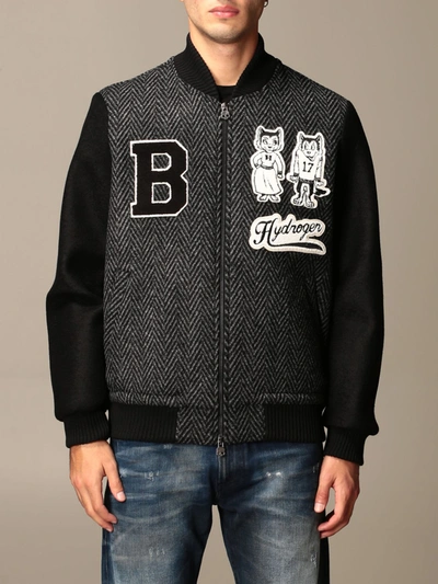 Hydrogen Wool Bomber Jacket With Patch In Black