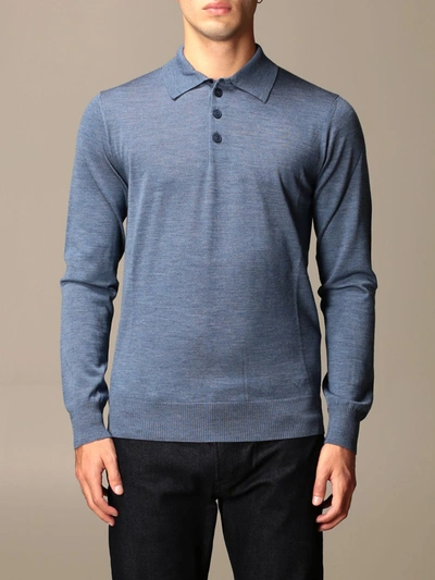 Emporio Armani Polo Shirt In Basic Virgin Wool In Gnawed Blue