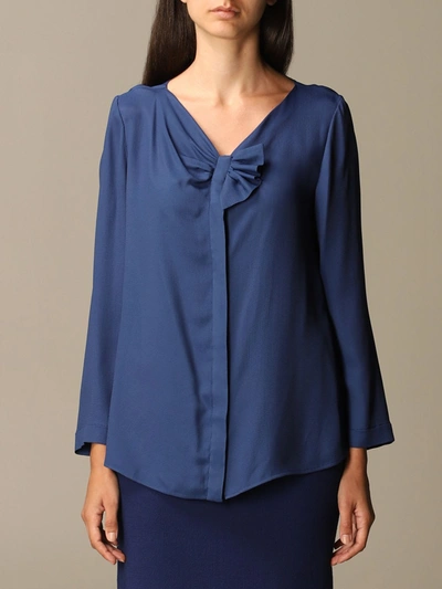 Emporio Armani Shirt In Silk Blend In Blue