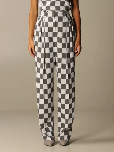 Emporio Armani Wide Checkered Trousers In Grey