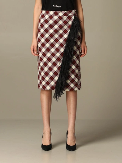 Boutique Moschino Skirt Moschino Boutique Skirt In Check Wool Blend In Red