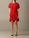 RED VALENTINO RED VALENTINO DRESS RED VALENTINO SHORT DRESS IN SATIN WITH FLOUNCE,11672600