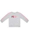 Fendi Grey Sweatshirt For Babygirl With Multicolor Logo In Grey