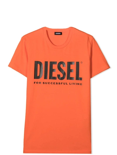 Diesel Teen Slogan Logo Print T-shirt In Orange