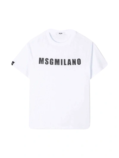 Msgm Kids' Logo印花t恤 In White